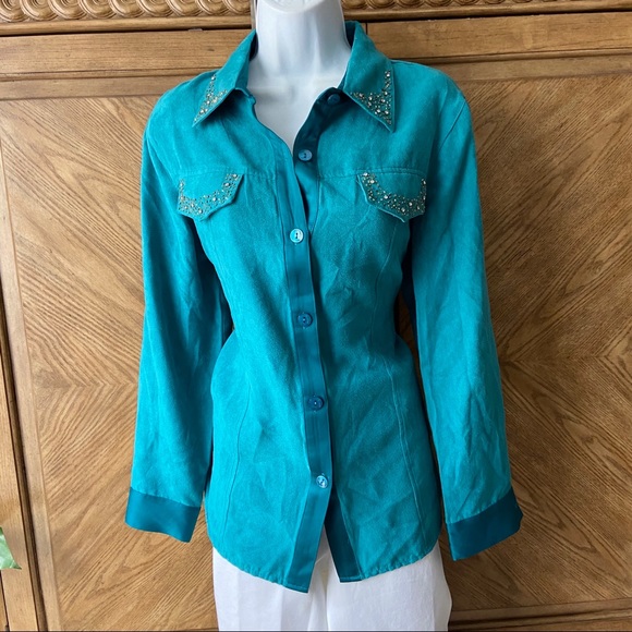 Drapers & Damons Vintage Green Faux Suede Blouse - Picture 5 of 9